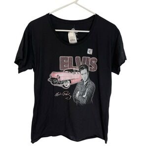 Official Graceland Women's Medium Elvis Presley Pink Car t Shirt Glitter Caddy